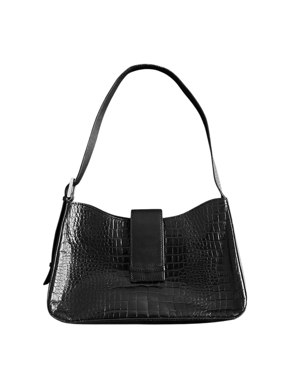 Ann Taylor Loft Vintage Y2K Croc Embossed Small Shoulder Bag Black